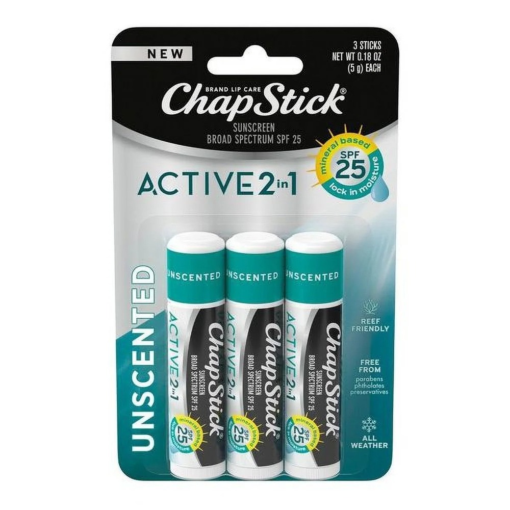 Chapstick Active 2-in-1 Unscented Lip Balms